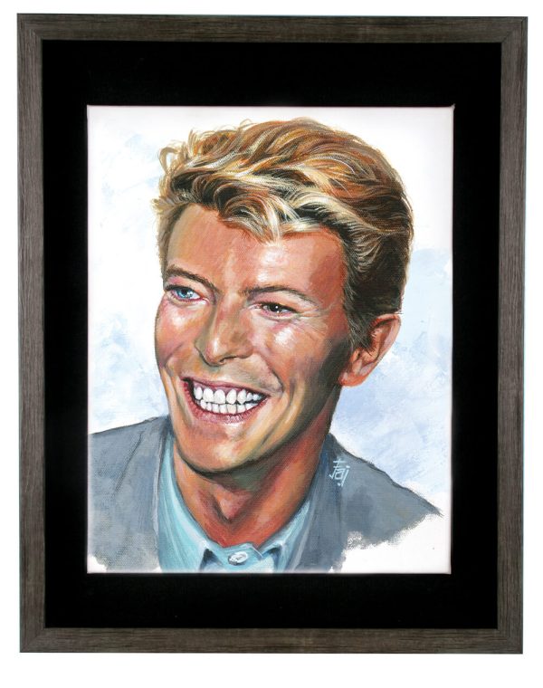 Original portrait painting of David Bowie. Painting size = 11" x 14" (28 x 36 cm). Framed size = 15" x 19" (38 x 48 cm)