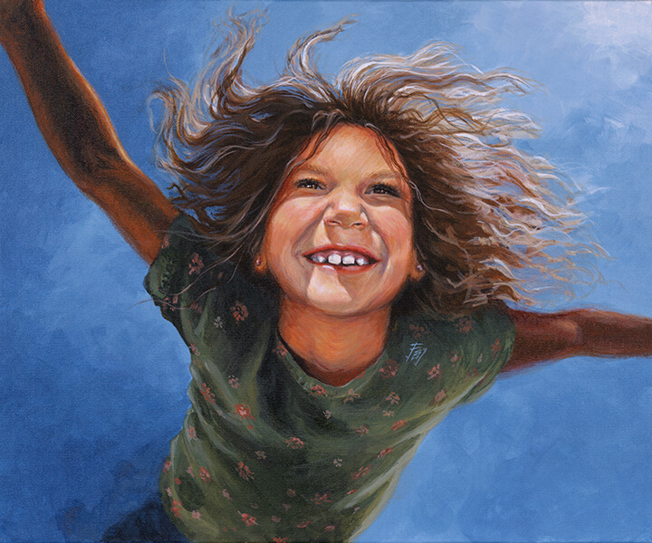 Flying Young Girl - London - Acrylic on Canvas