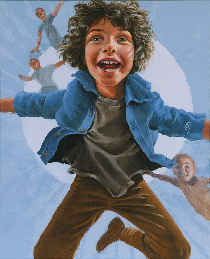 Kids Flying. Acrylic on canvas 16" x 20" (41cm x 51cm)